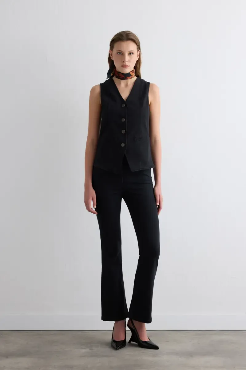 Tencel Denim Black Flare Pantolon - Siyah - 1