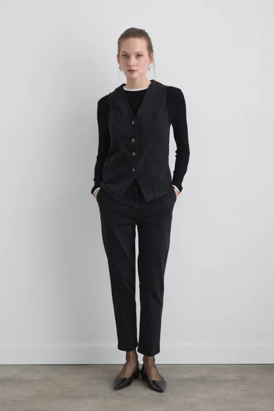 Tencel Denim Black Yelek - Siyah - 2