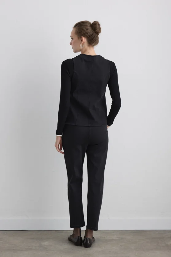 Tencel Denim Black Yelek - Siyah - 5