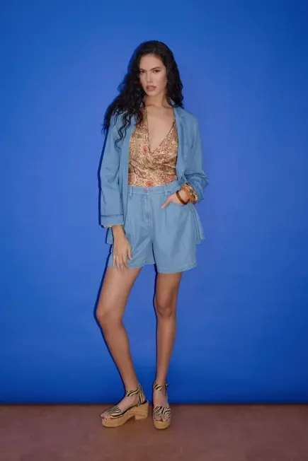 Tencel Denım Ceket - Mavi - Gusto