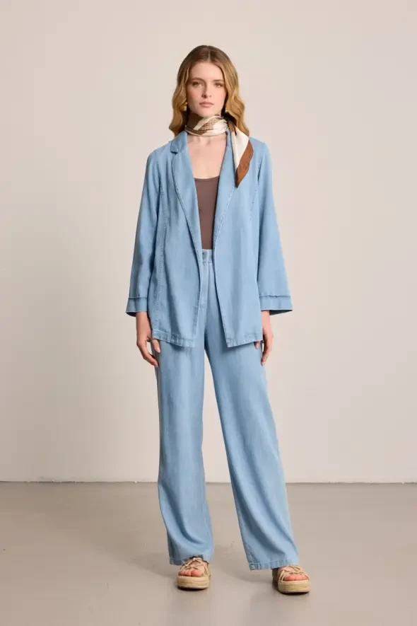 Tencel Denım Ceket - Mavi - 5