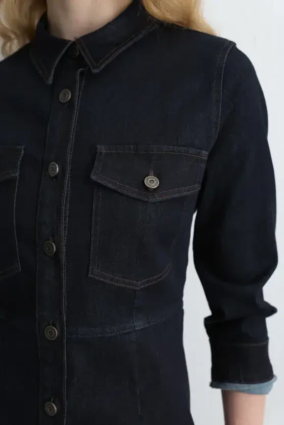 Tencel Denim Elbise - Lacivert - Gusto