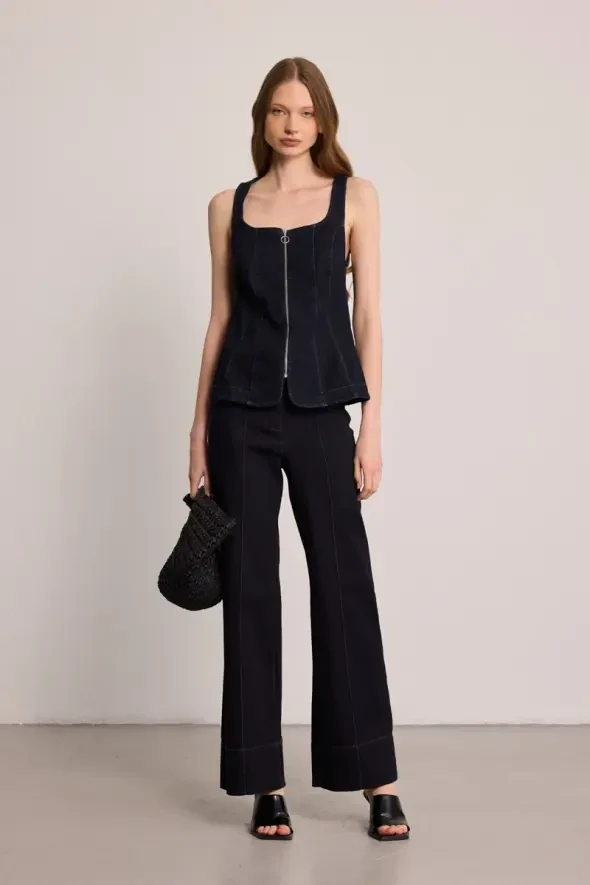 Tencel Denim Korse Yelek - Mavi - 2