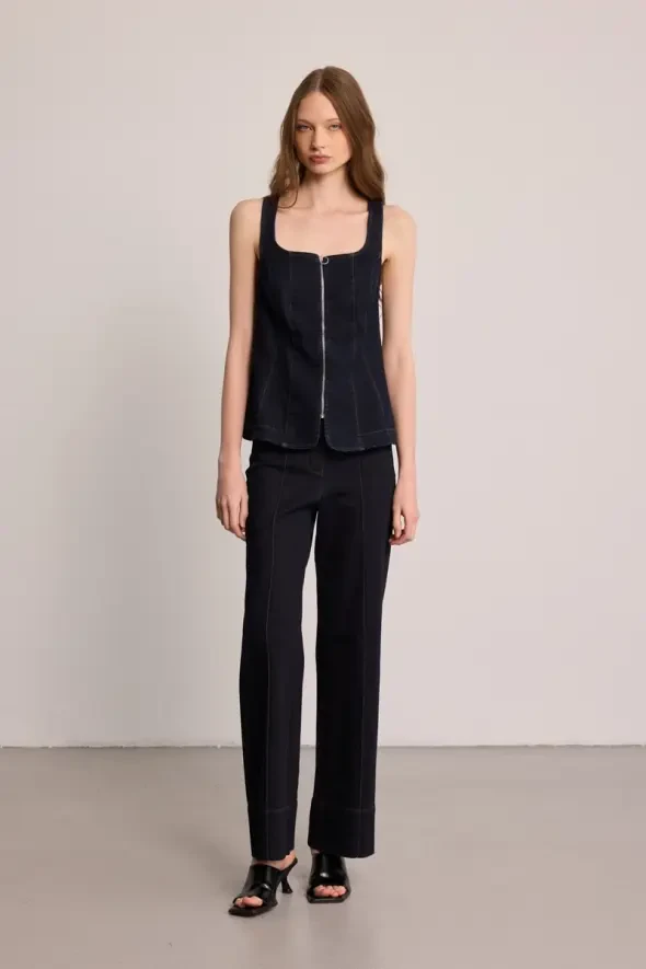 Tencel Denim Korse Yelek - Mavi - 5