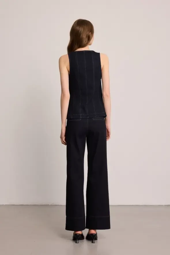 Tencel Denim Korse Yelek - Mavi - 7