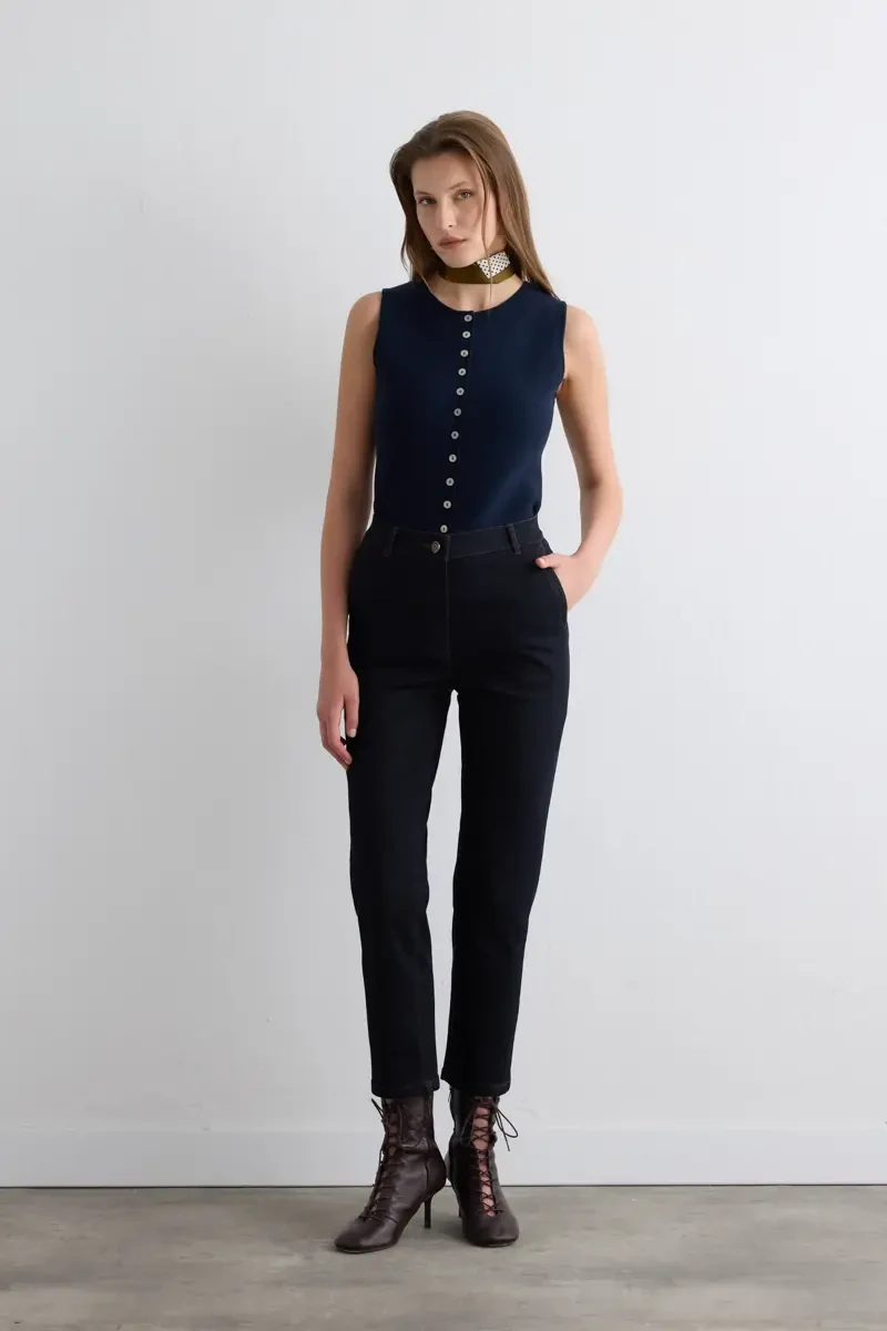 Tencel Denim Mom Pantolon - Lacivert - Gusto