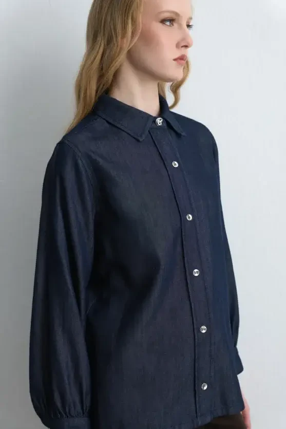 Tencel Denim Shirt - Navy Blue - Gusto