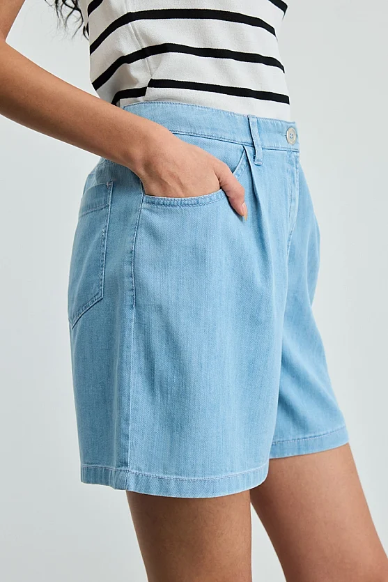 Tencel Denim Şort - Mavi - Gusto