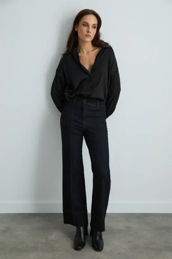 Tencel Denim Wide Leg Pantolon - Lacivert - Gusto