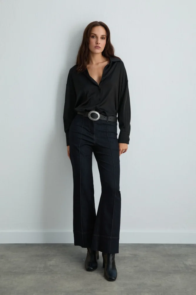 Tencel Denim Wide Leg Pantolon - Lacivert Lacivert