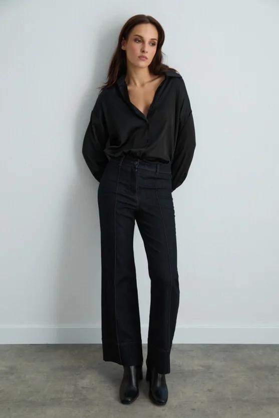 Tencel Denim Wide Leg Pantolon - Lacivert - Gusto