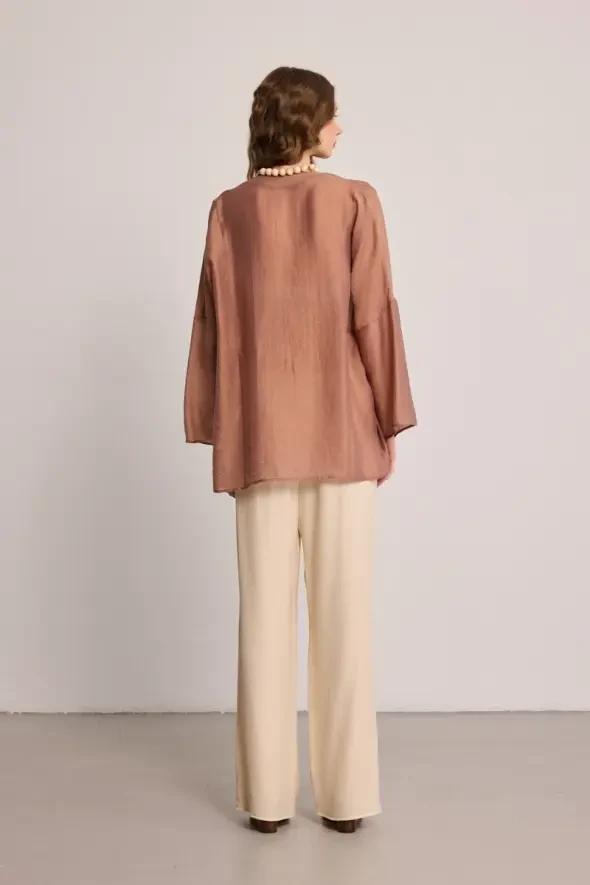 Tencel Rahat Kesim Tunik - Kahverengi - 4