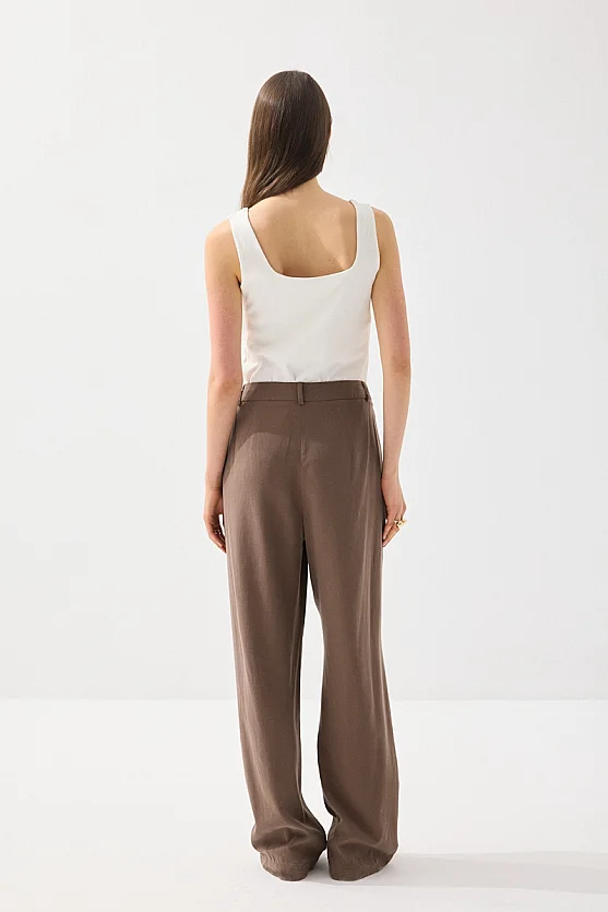 Tensel Keten Bol Paça Pantolon - Kahverengi - 3