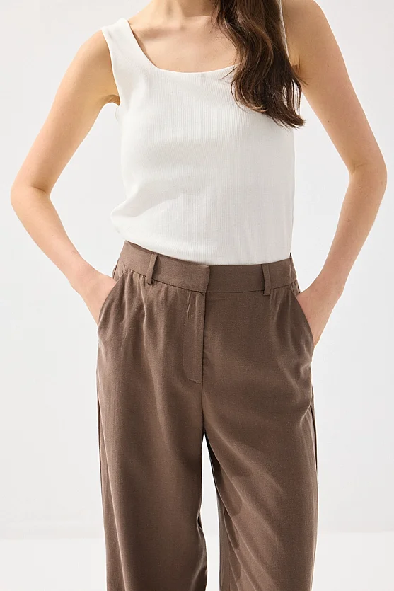 Tensel Keten Bol Paça Pantolon - Kahverengi - 4