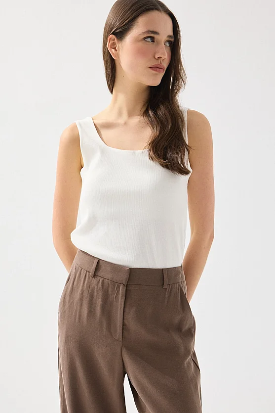 Tensel Keten Bol Paça Pantolon - Kahverengi - Gusto