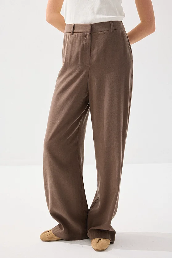 Tensel Keten Bol Paça Pantolon - Kahverengi - 6