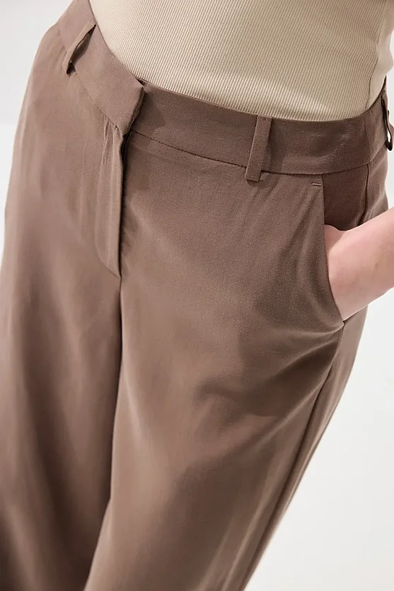 Tensel Keten Bol Paça Pantolon - Kahverengi - Gusto