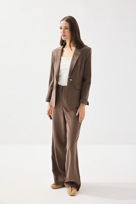 Tensel Keten Tek Düğmeli Ceket - Kahverengi - 4