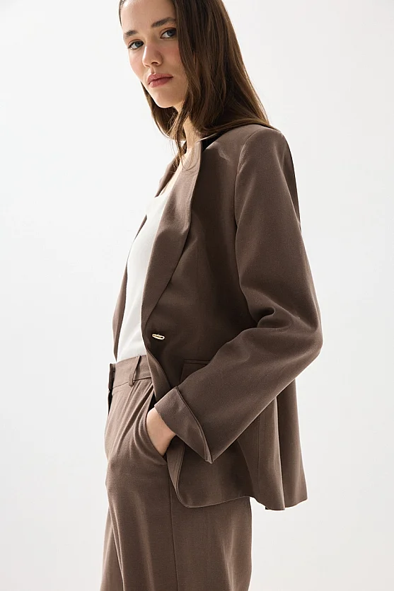 Tensel Keten Tek Düğmeli Ceket - Kahverengi - Gusto