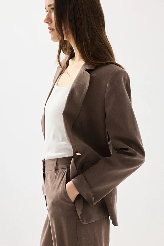 Tensel Keten Tek Düğmeli Ceket - Kahverengi - Gusto