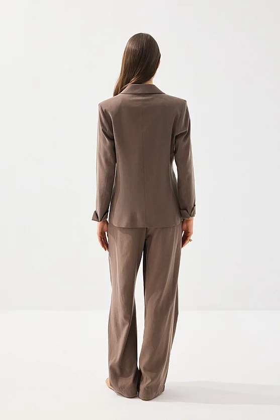 Tensel Keten Tek Düğmeli Ceket - Kahverengi - Gusto