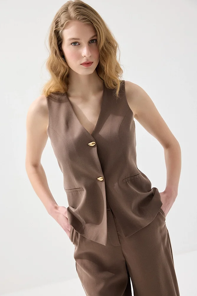 Tensel Keten Yelek - Kahverengi Kahverengi