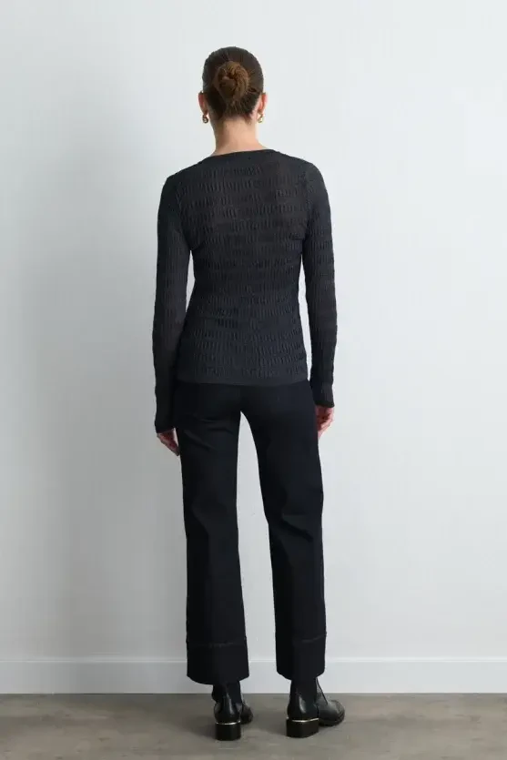 Textured Knit Cardigan - Navy Blue - 5