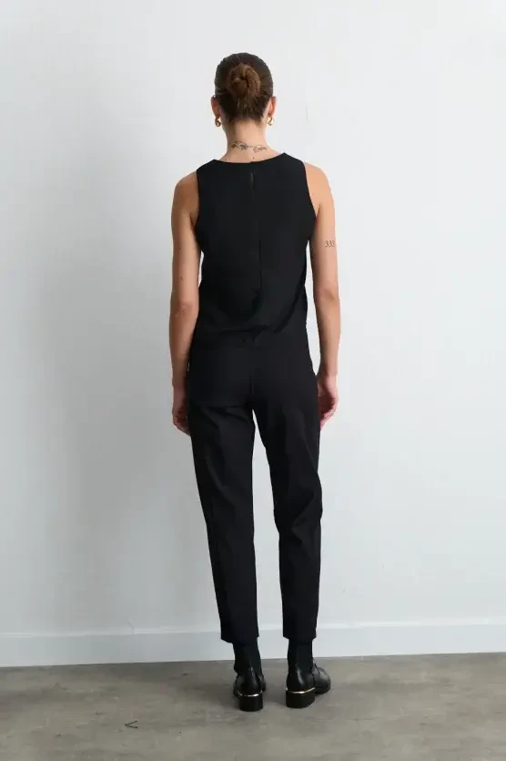 Thick Strap Satin Camisole Blouse - Black - Gusto