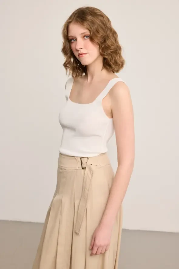Tokalı Pilikaşe Uzun Tencel Etek - Bej - 5