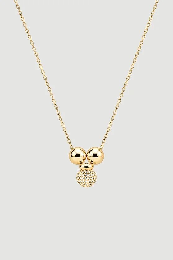 Top Aksesuarlı Taş Detaylı Kolye - Gold - 2