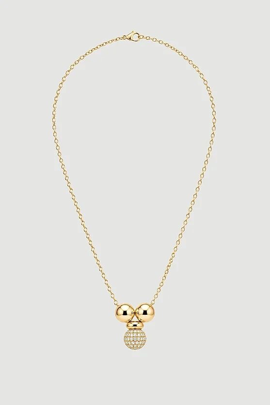 Top Aksesuarlı Taş Detaylı Kolye - Gold - 1