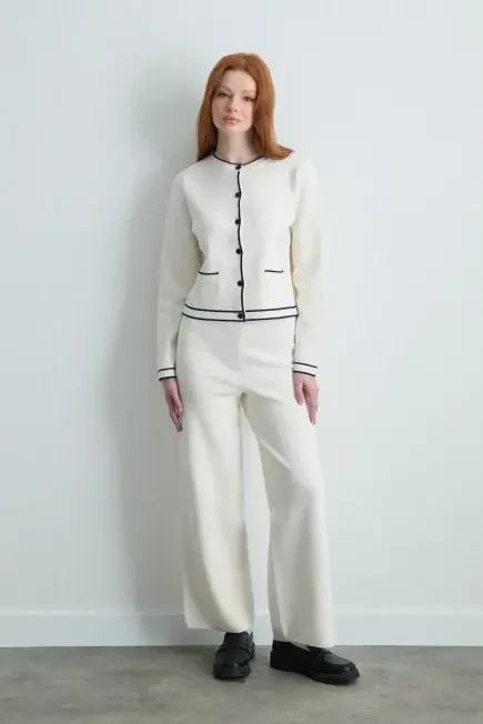 Trimmed Knit Cardigan - Ecru Ecru