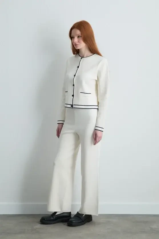 Trimmed Knit Cardigan - Ecru - Gusto