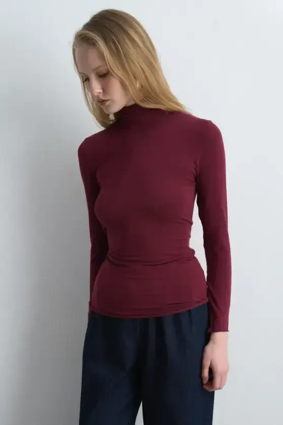 Turtleneck Cashmere Blouse - Burgundy - Gusto
