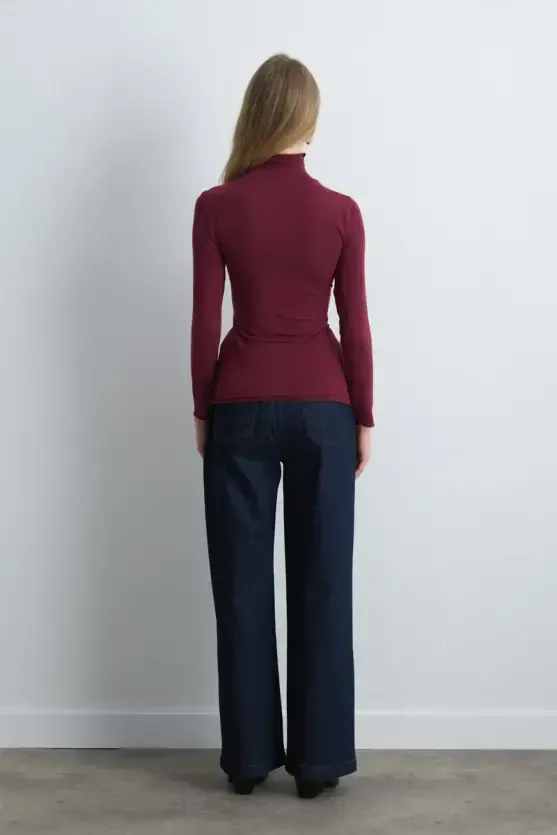 Turtleneck Cashmere Blouse - Burgundy - Gusto