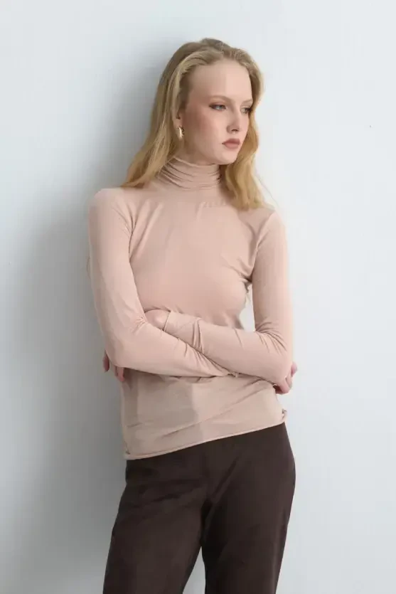 Turtleneck Cashmere Blouse - Powder Pink - 3