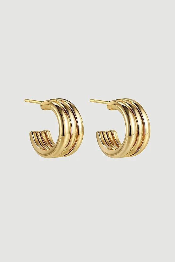 Üç Sıra Halka Küpe - Gold - Gusto