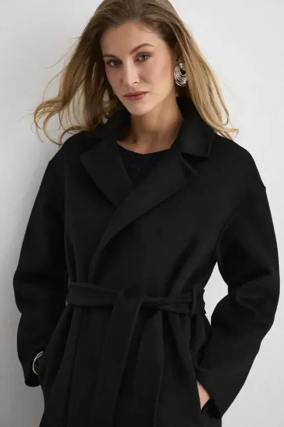 Unlined Classic Wool Coat - Black - 3