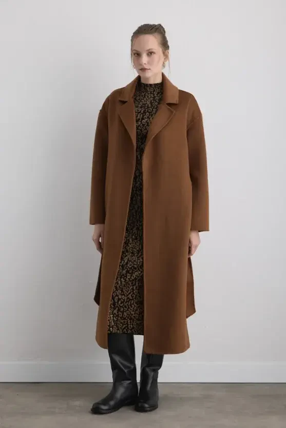 Unlined Classic Wool Coat - Brown - Gusto