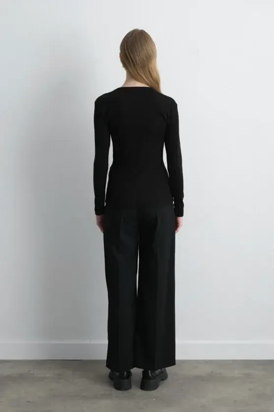 Uzun Kollu Basic Pamuk Tshirt - Siyah - Gusto