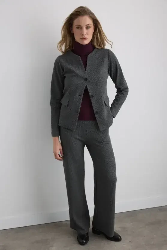 Houndstooth V-Neck Jacket - Grey - 4