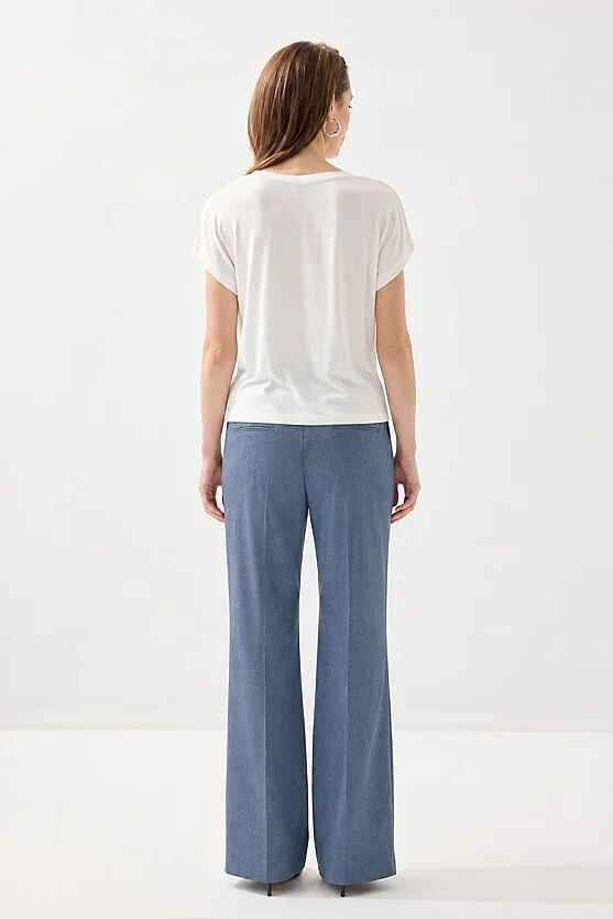 V Yaka Rahat Kesim Bambu Tshirt - Beyaz - Gusto
