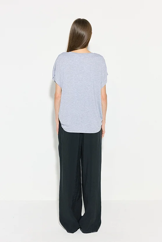 V Yaka Rahat Kesim Bambu Tshirt - Gri - Gusto