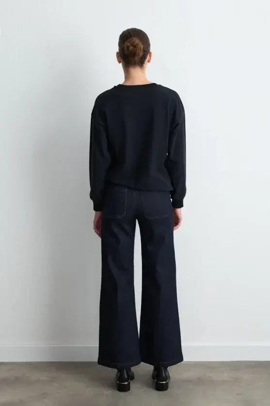 Velvet Embroidered Cotton Sweatshirt - Black - Gusto