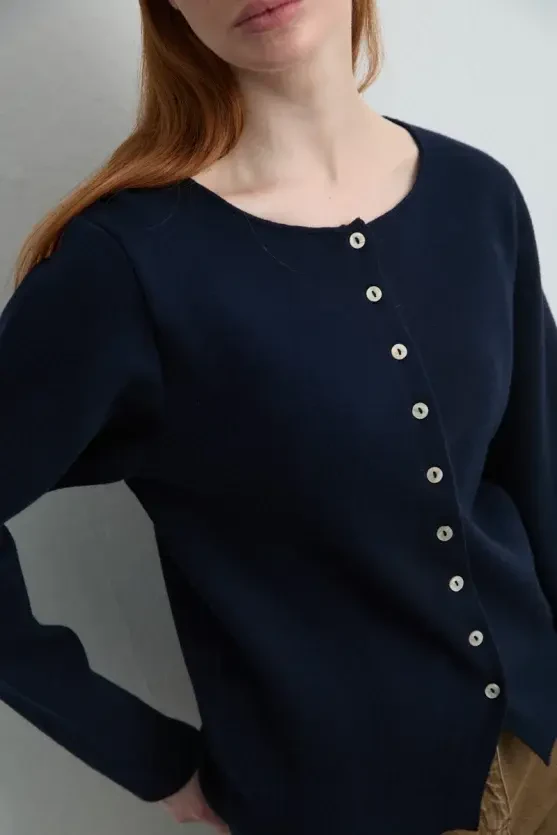 Viscose Knit Cardigan - Navy Blue - Gusto