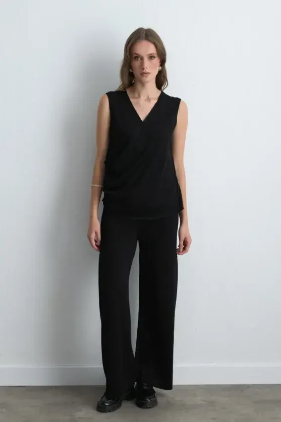 Viscose Knit Shimmer Blouse - Black - 2