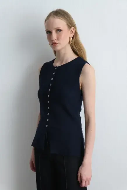 Viscose Knit Vest - Navy Blue Navy Blue
