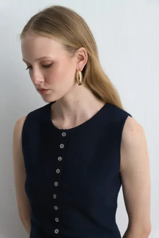 Viscose Knit Vest - Navy Blue - Gusto