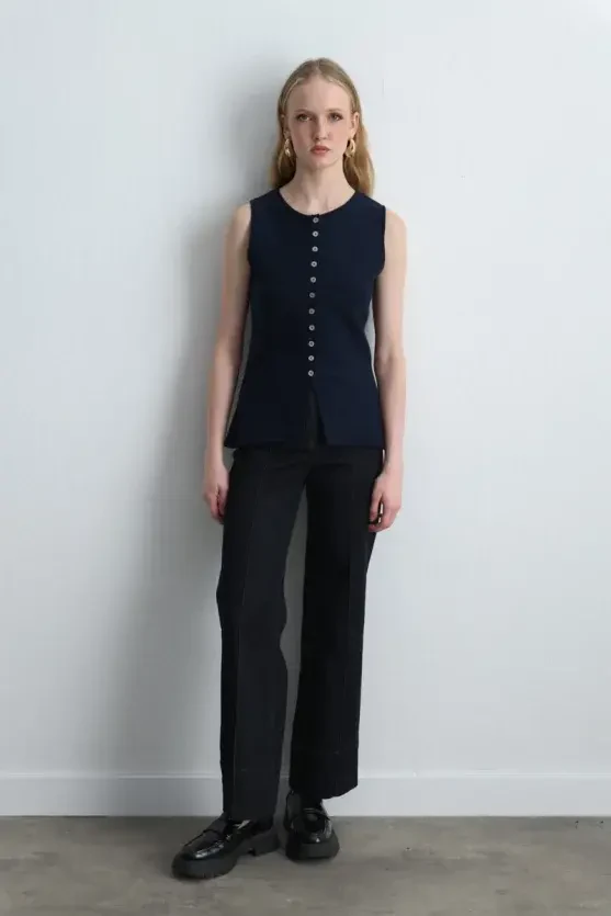 Viscose Knit Vest - Navy Blue - Gusto