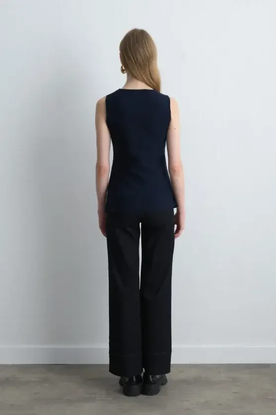 Viscose Knit Vest - Navy Blue - 5